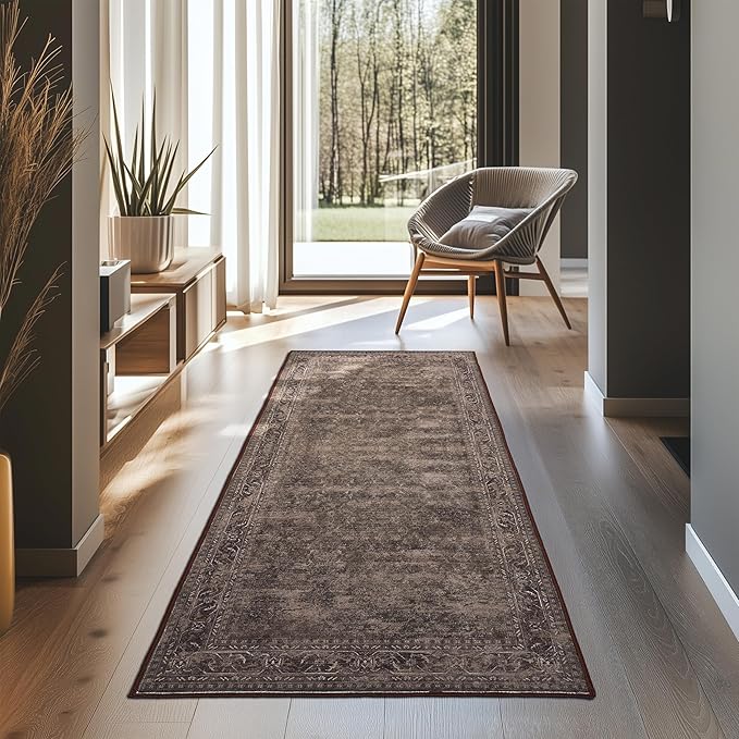 2x6 ft Runner Rug - Washable Boho Area Rug, Non-Slip Indoor Outdoor Carpet for Kitchen, Hallway, and Entryway