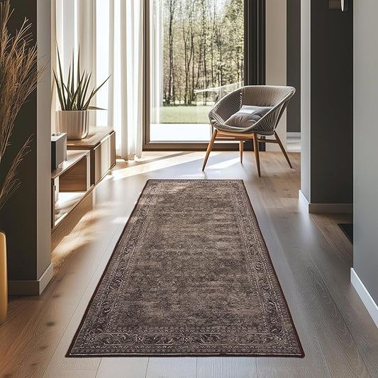 2x6 ft Runner Rug - Washable Boho Area Rug, Non-Slip Indoor Outdoor Carpet for Kitchen, Hallway, and Entryway