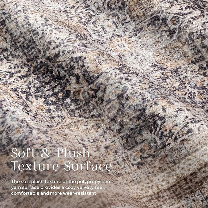 Phantoscope Hallway Runner Rug 2'x10' - Boho Washable Non-Slip Kitchen Rug Runner, Ultra-Thin Vintage Distressed Accent Throw Rug for Entryway Laundry Bathroom Bedroom, Light Brown