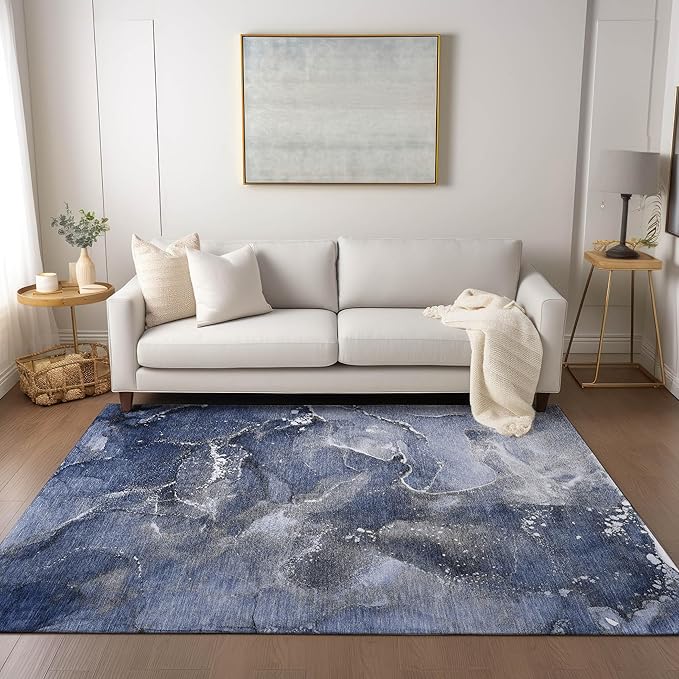 Addison Rugs Chantille ACN518 Blue 9' x 12 Indoor Outdoor Area Rug, Stain Resistant, Machine Washable, Non Shedding, Bedroom, Living Room, Dining Room, Kitchen Rug