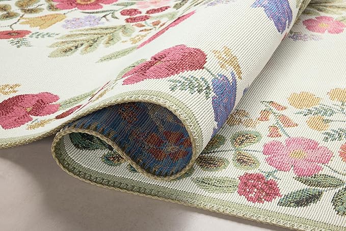 Loloi Rifle Paper Co. Perennial Collection Blossom PRN-01 Cream 2'-5" x 7'-8" Indoor/Outdoor Runner Rug