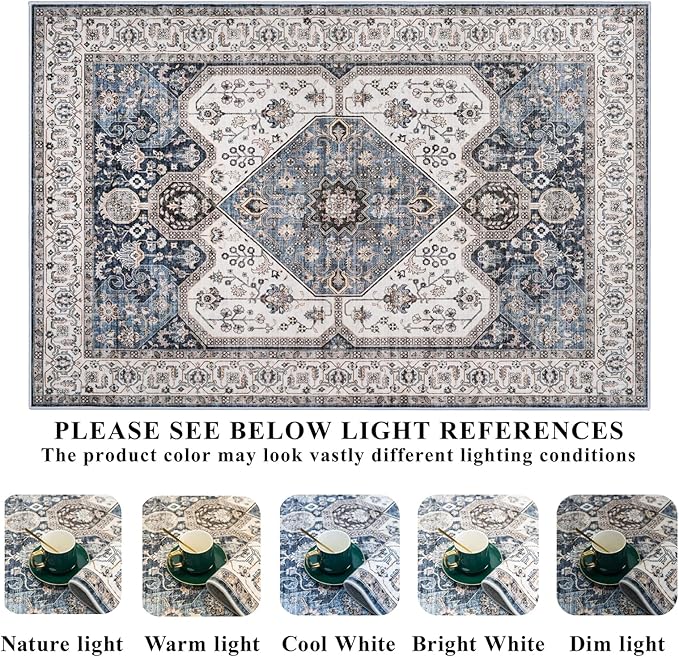 RUUGME Hallway Runner Rug 2x6 - Washable Boho Rugs for Living Room Stain Resistant Carpet Vintage Tribal Rugs for Bedroom Kitchen with Non Slip Backing Decor Floor Decoration Mat 2x6 Navy/Blue