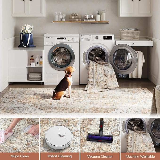 jinchan Runner Rug 2x8-2pcs Hallway Rug Kitchen Washable Runner Vintage Mat Retro Lightweight Non-Slip Floor Cover Distressed Thin Carpet for Entryway Bathroom Bedroom Laundry Room Brick Red