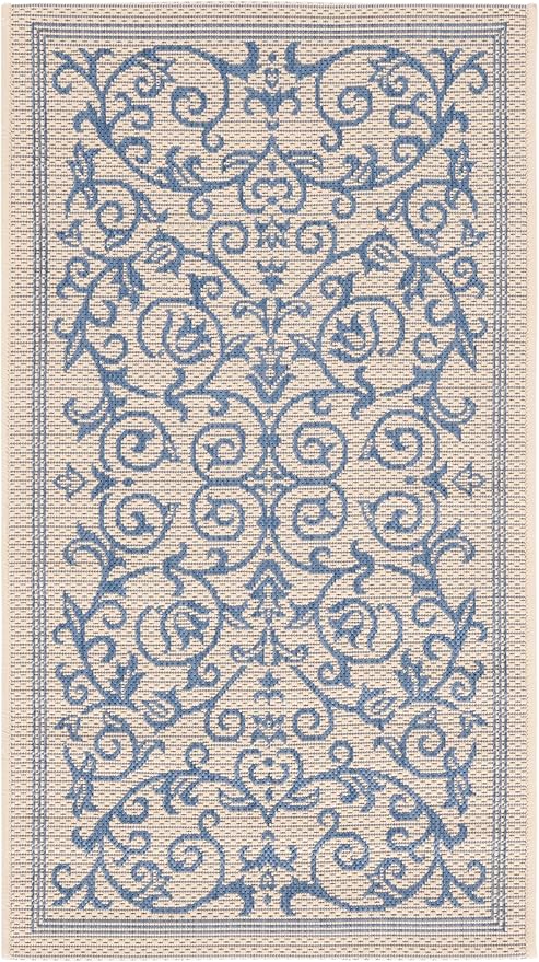 SAFAVIEH Courtyard Collection Accent Rug - 2' x 3'7", Natural & Blue, Indoor/Outdoor & Washable, Ideal for High Traffic Areas in Patio, Backyard, Mudroom, Entryway, Doormat (CY2098-3101-2)