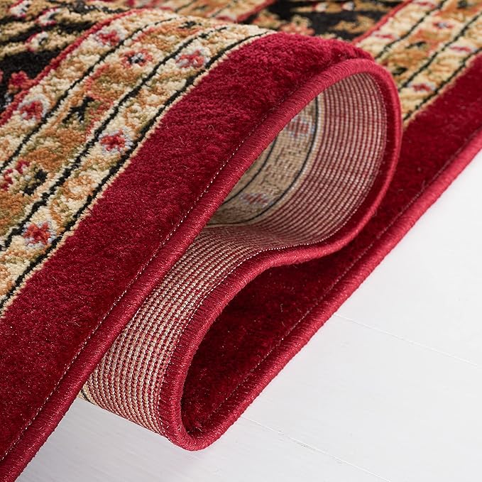 SAFAVIEH Lyndhurst Collection Runner Rug - 18' Runner, Red & Black, Oriental Design, Stain Resistant, Ideal for High Traffic Areas in Hallway, Bathroom & Kitchen (LNH331B-218)