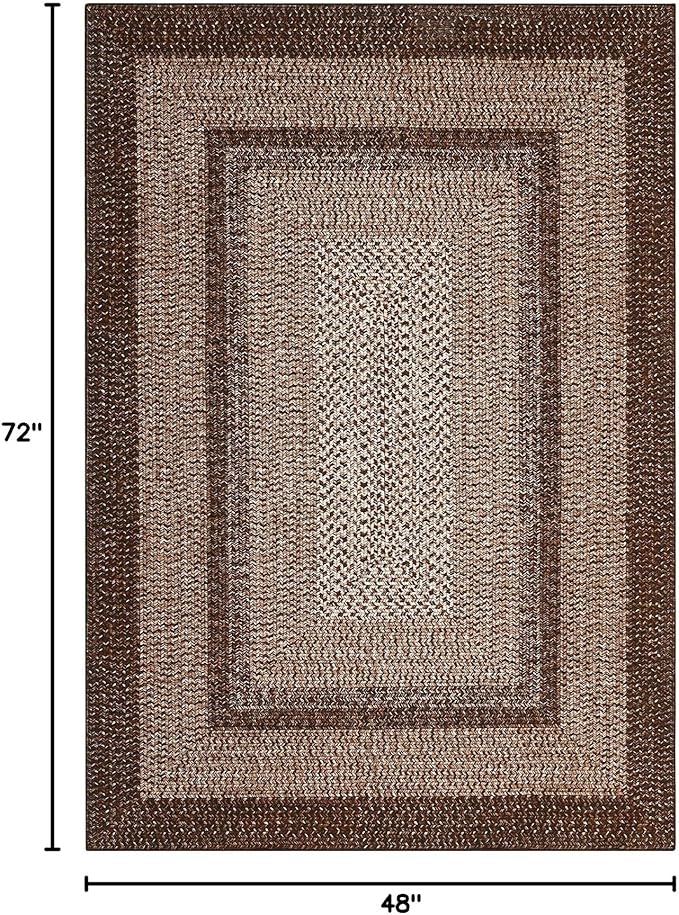 Washable Area Rugs 4x6 Rug for Living Room Indoor Mats for Entryway Soft Bedroom Rug Non Slip Modern Braided Print Area Rug Farmhouse Throw Rugs Low Pile Stain Resistant Carpet 4'x6' Brown