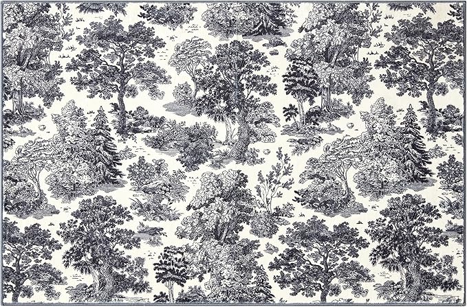 Vintage Forest Indoor Door Mat Entrance Entryway Rug Non Slip 2x3 Rug, Black and White Nature Botanical Throw Rug Washable, Abstract Mountain Plants Country Rustic Small Area Rug for Kitchen Bathroom
