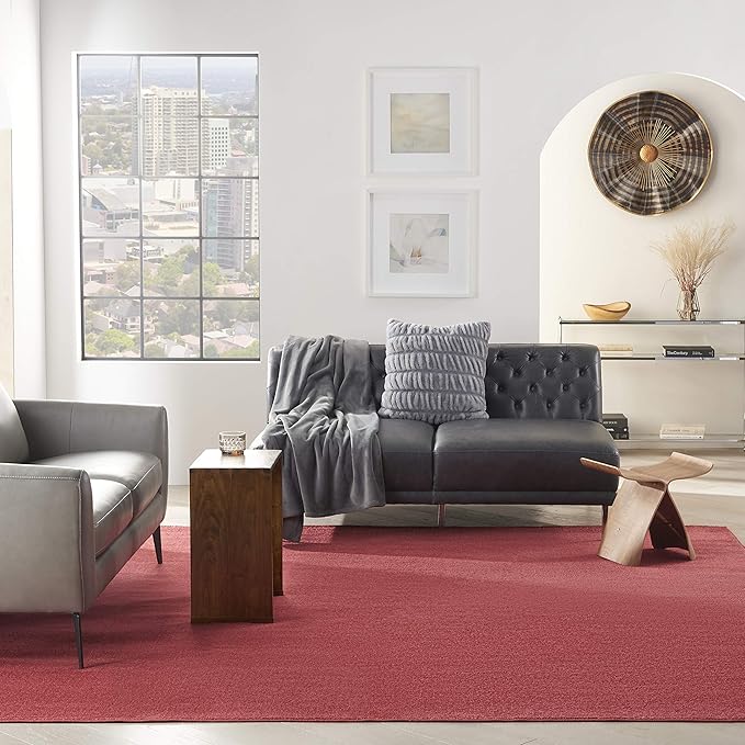 Nourison Essentials Indoor/Outdoor Brick Red 9' x Square Area Rug, Easy Cleaning, Non Shedding, Bed Room, Living Room, Dining Room, Backyard, Deck, Patio (9 Square)