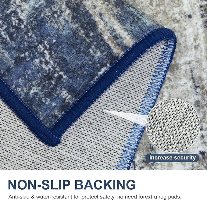 Bavni Area Rugs 9x12 Living Room, Modern Machine Washable Rugs Non-Slip, Abstract Soft Large Rug for Bedroom, Dining Room, Office, Playroom, Blue/Ivory