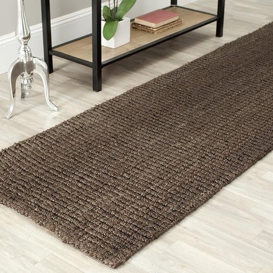 SAFAVIEH Natural Fiber Collection Runner Rug - 2'6" x 16', Brown, Handmade Chunky Textured Jute 0.75-inch Thick, Ideal for High Traffic Areas in Living Room, Bedroom (NF447D)