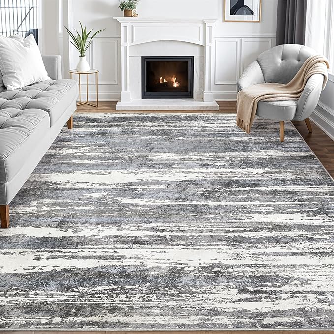 Area Rugs for Living Room: 9x12 Abstract Washable Rug Modern Neutral Large Soft Stain Resistant Non-Slip Backing Machine Table for Bedroom Dining Room Indoor Home Office Carpet - Black/Blue