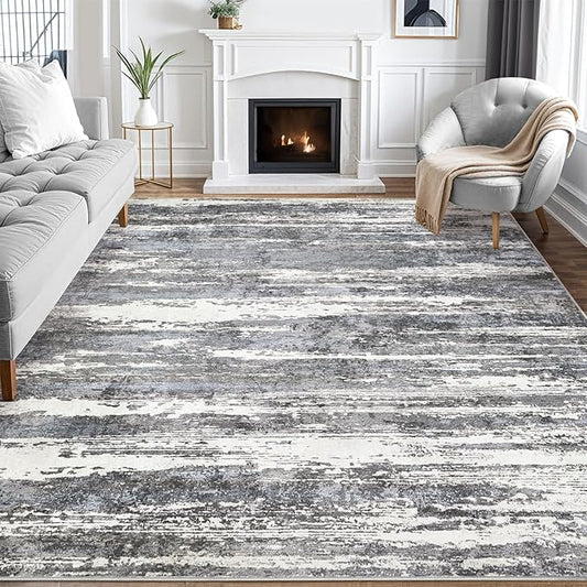 Area Rugs for Living Room: 9x12 Abstract Washable Rug Modern Neutral Large Soft Stain Resistant Non-Slip Backing Machine Table for Bedroom Dining Room Indoor Home Office Carpet - Black/Blue