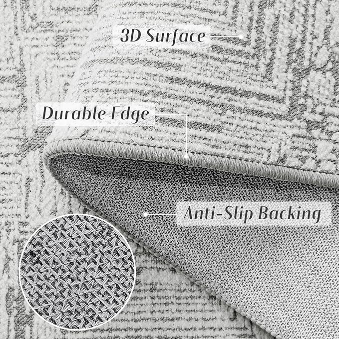 RYB HOME Machine Washable 2x3 Jacquard Door Rug, Non Slip 3D Textured Abstract Jacquard Carpet for Entry Door, None Shedding Area Rug for Kitchen Bathroom Hallway, Grey