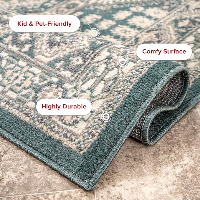 nuLOOM 9x12 Becca Traditional Tiled Area Rug, Blue, Faded Transitional Design, Stain Resistant, For Bedroom, Dining Room, Living Room, Hallway, Office, Kitchen, Entryway