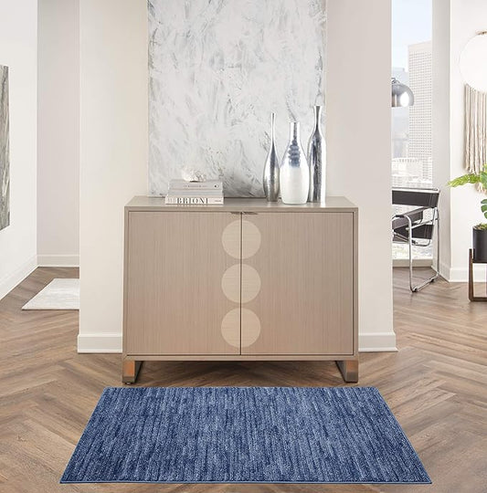 Nourison Essentials Indoor/Outdoor Navy Blue 3' x 5' Area Rug, Easy Cleaning, Non Shedding, Bed Room, Living Room, Dining Room, Backyard, Deck, Patio (3x5)