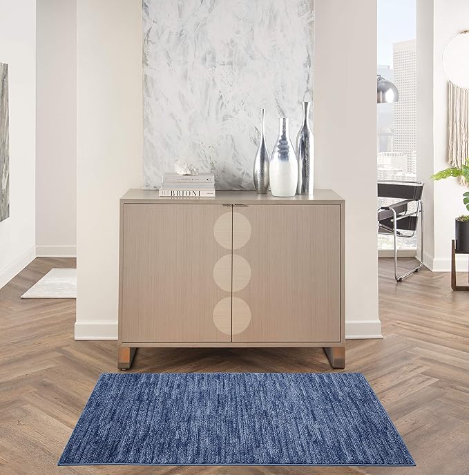 Nourison Essentials Indoor/Outdoor Navy Blue 3' x 5' Area Rug, Easy Cleaning, Non Shedding, Bed Room, Living Room, Dining Room, Backyard, Deck, Patio (3x5)