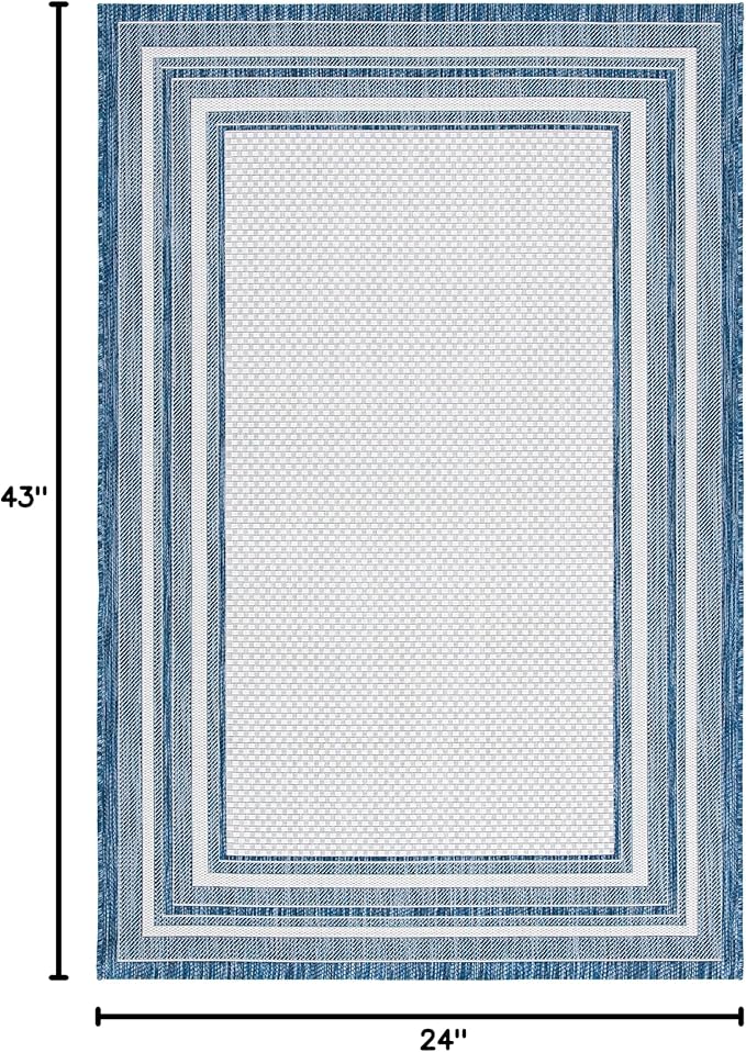SAFAVIEH Courtyard Collection 2' x 3'7" Ivory/Navy CY8475 Indoor/ Outdoor Waterproof Easy Cleaning Patio Backyard Mudroom Accent Rug