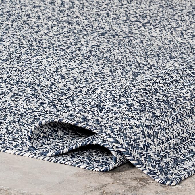 nuLOOM 2' x 6' Solid Hand Braided Indoor/Outdoor Area Rug, Pet-Friendly, High Traffic, Weather Resistant, for Patio, Balcony, Bedroom, Living, Dining Room, Wynn Navy
