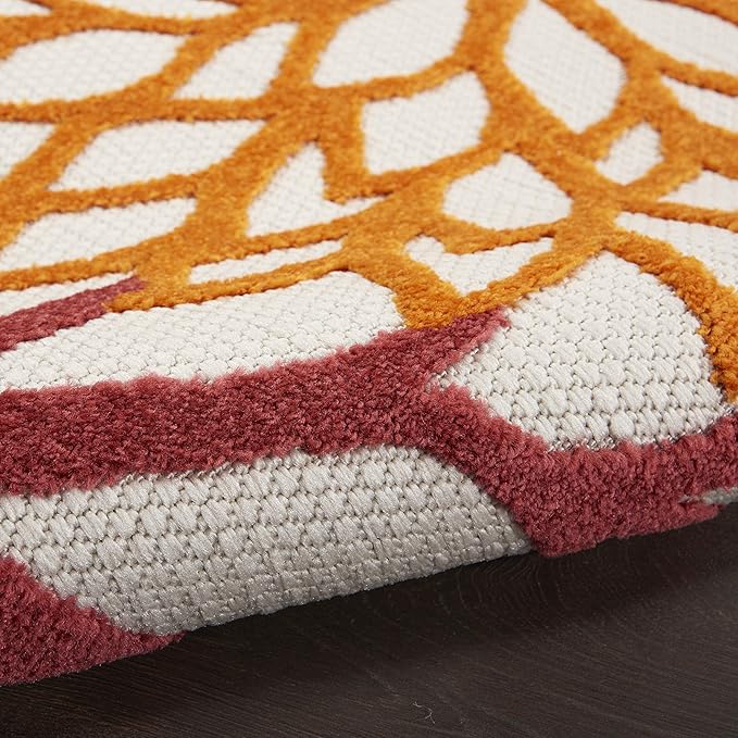Nourison Aloha Indoor/Outdoor Red Multi Colored 4' x Round Area Rug, Tropical, Botanical, Easy Cleaning, Non Shedding, Bed Room, Living Room, Dining Room, Deck, Backyard, Patio (4 Round)