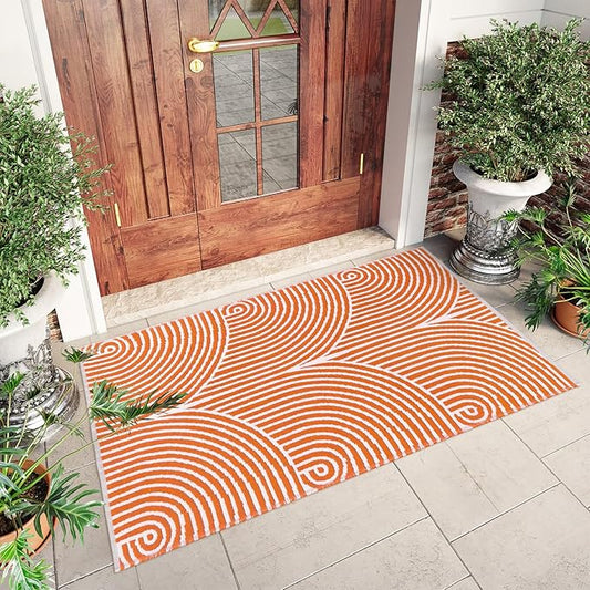 Tiffasea Small Outdoor Rug 3'x5', Front Door Mat Outdoor Entrance Machine Washable Rugs Cotton Hand Woven Entryway Rugs Indoor Door Mat Reversible Throw Rugs Modern Area Rug for Porch/Backyard