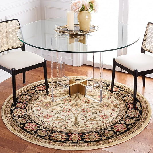 SAFAVIEH Lyndhurst Collection 10' Round Ivory/Black LNH212B Traditional Oriental Non-Shedding Living Room Bedroom Area Rug