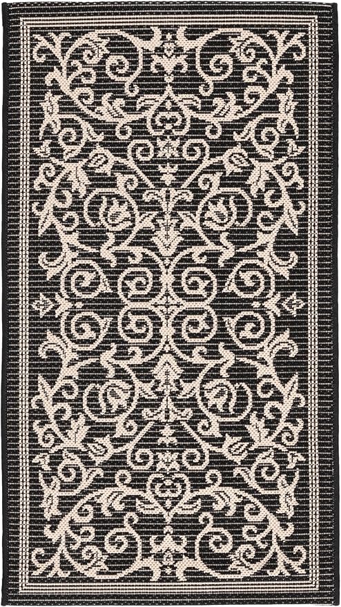 SAFAVIEH Courtyard Collection Accent Rug - 2'3" x 5', Black & Sand, Scroll Design, Non-Shedding & Easy Care, Indoor/Outdoor & Washable-Ideal for Patio, Backyard, Mudroom (CY2098-3908)