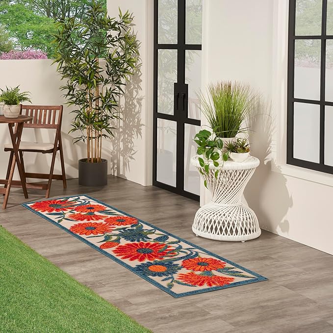 Nourison Aloha Indoor/Outdoor Ivory Multicolor 2' x 6' Area Rug, Easy Cleaning, Non-Shedding, Bed Room, Living Room, Dining Room, Backyard, Deck, Patio (2x6)