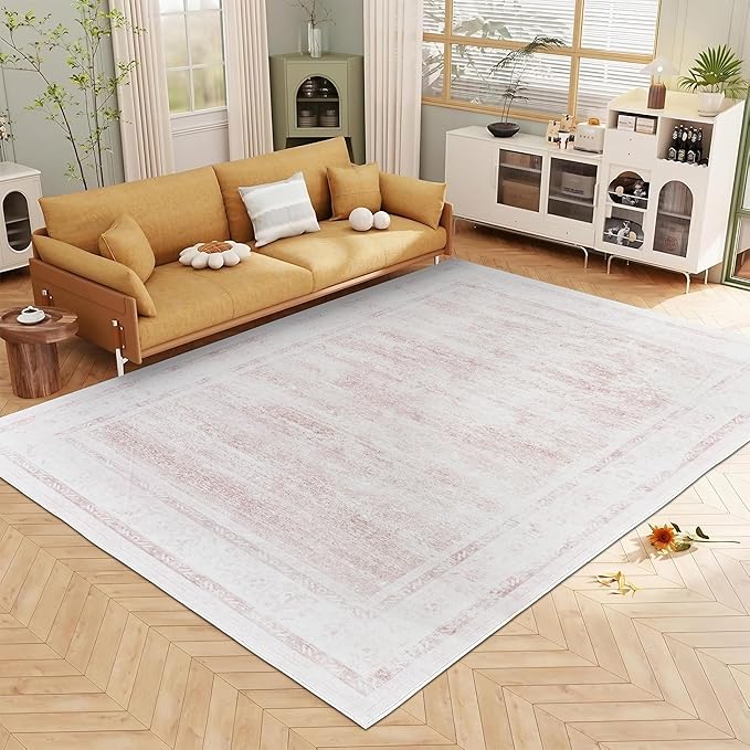 6x9 ft Washable Area Rug - Non-Slip, Boho Pink Rug for Living Room, Bedroom, Patio & Outdoor Spaces - Durable, Stylish, and Easy to Clean