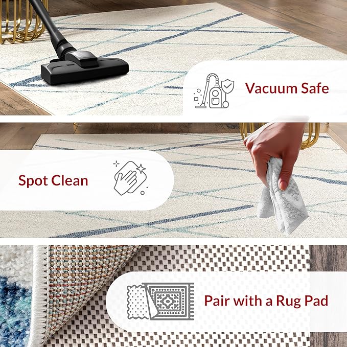 nuLOOM 5x8 Thigpen Contemporary Area Rug, Light Blue, Abstract Lines, Non-Slip Backing, Stain Resistant, For Bedroom, Dining Room, Living Room, Hallway, Office, Kitchen, Entryway
