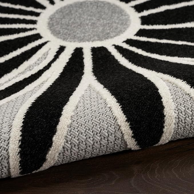 Nourison Aloha Indoor/Outdoor Black White 2'8" x 4' Area Rug, Easy Cleaning, Non Shedding, Bed Room, Living Room, Dining Room, Backyard, Deck, Patio (3x4)