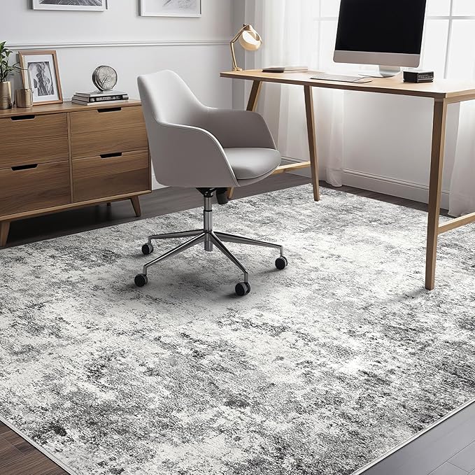 10x12 Area Rug Living Room Rugs - Washable Neutral Modern Abstract Soft Thin Large Rug Indoor Floor No Slip Rug Carpet for Bedroom Under Dining Table Home Office Decor - Grey