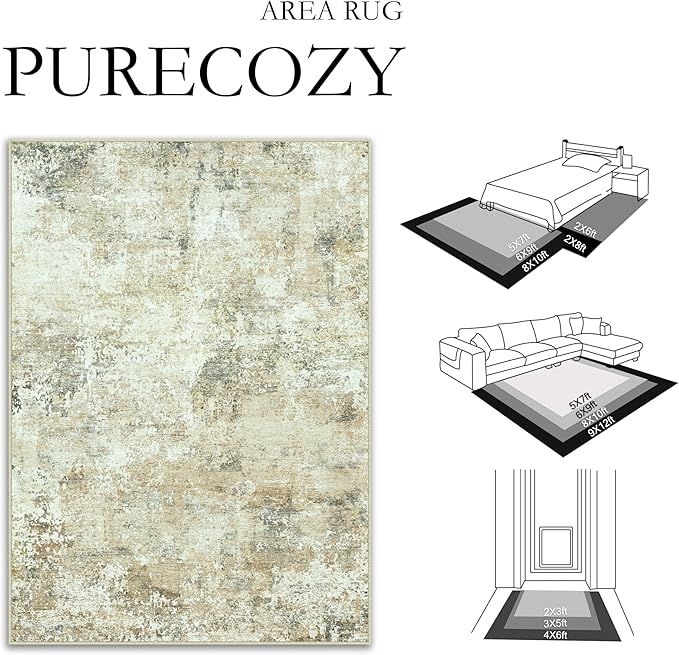 2x3 Entryway Rug Beige Grey Non Slip Washable Doormat Neutral Modern Abstract Indoor Rug Thin Soft Throw Low Pile Kitchen Carpet for Laundry Room, Kitchen, Bedroom, Bathroom