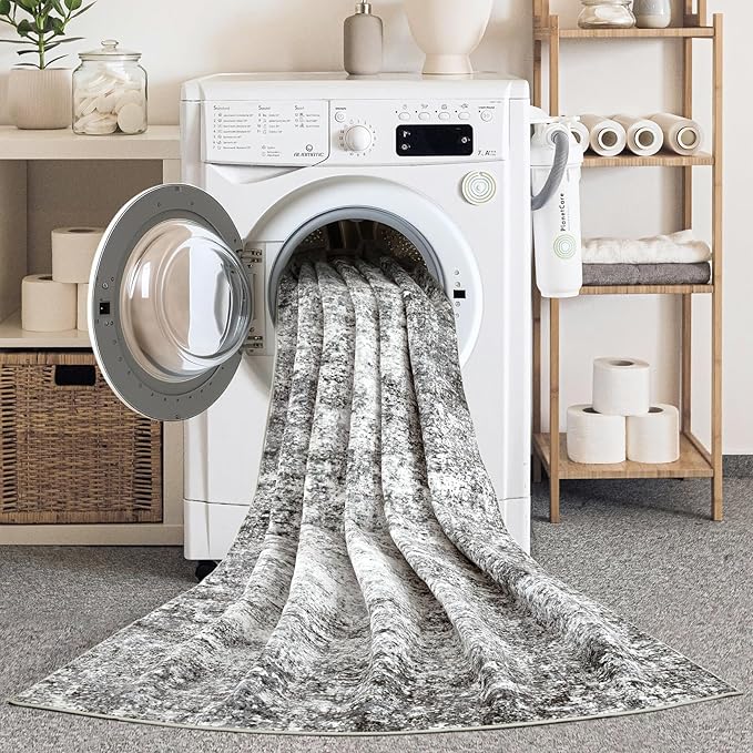 Area Rugs for Living Room: 5x8 Washable Neutral Abstract Rug for Bedroom Large Soft Modern Dining Room Rugs Indoor Floor Low Pile Carpet for Home Office Nursery - Grey