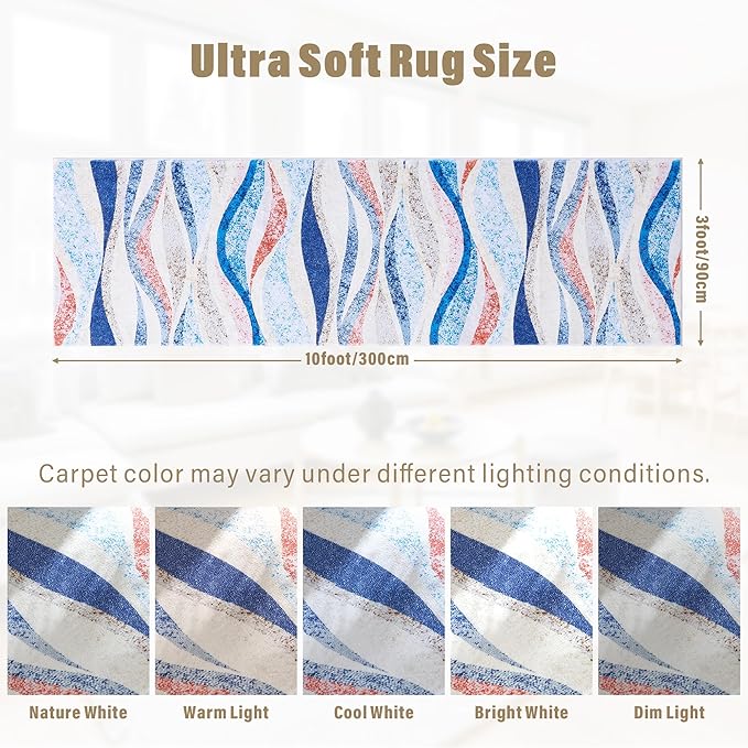 Carvapet Rugs for Hallway Laundry Bedroom, Modern Floral Low Pile Long Carpet with Rubber Backing, Foldable, Non Slip Machine Washable (10 x 3 Feet Rectangular, Orange Runner Rug)