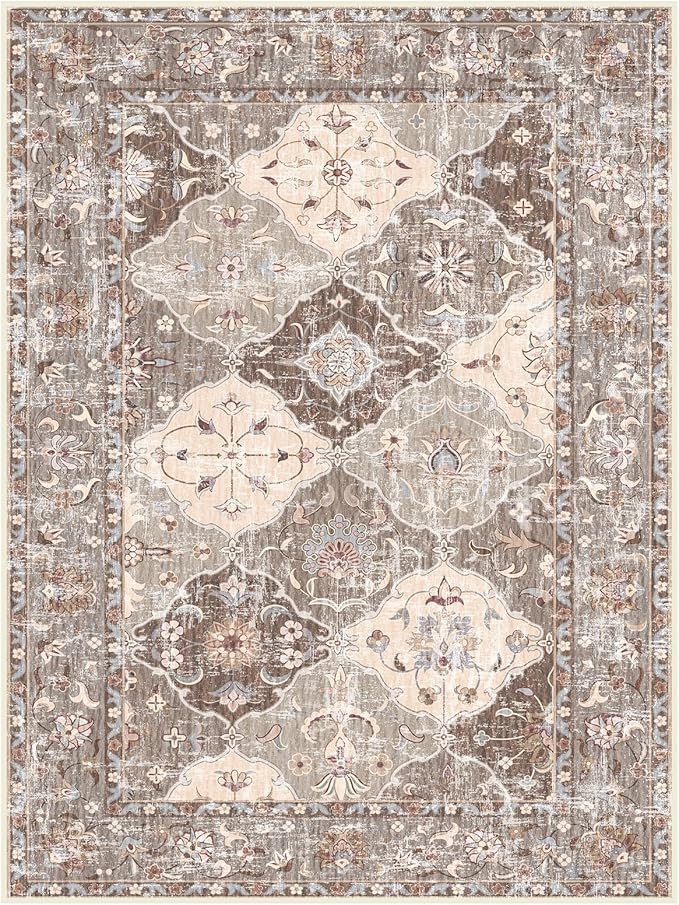 Washable Boho Vintage Area Rugs 2×3 Non-Slip Traditional Brown Area Rug Doormat for Bathroom Kitchen Entryway