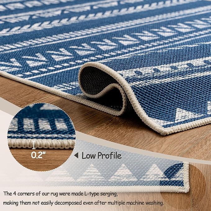 Runners for Hallways Kitchen Runner Rug Non Slip 2x6 Washable Runner Rugs Tear and Stain Resistance, Hand Woven Style Thin Runners for Hallways, Kitchen, Laundry, Bedroom, Bathroom- Blue