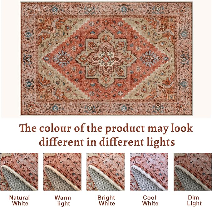 4x6 Area Rug for Living Room, Washable Vintage Rug Indoor, Distressed Carpet for Bedroom, Non Slip Dining Room Rug, Soft Low Pile Rugs Foldable Floor Rug for Dorm Bedside Bathroom