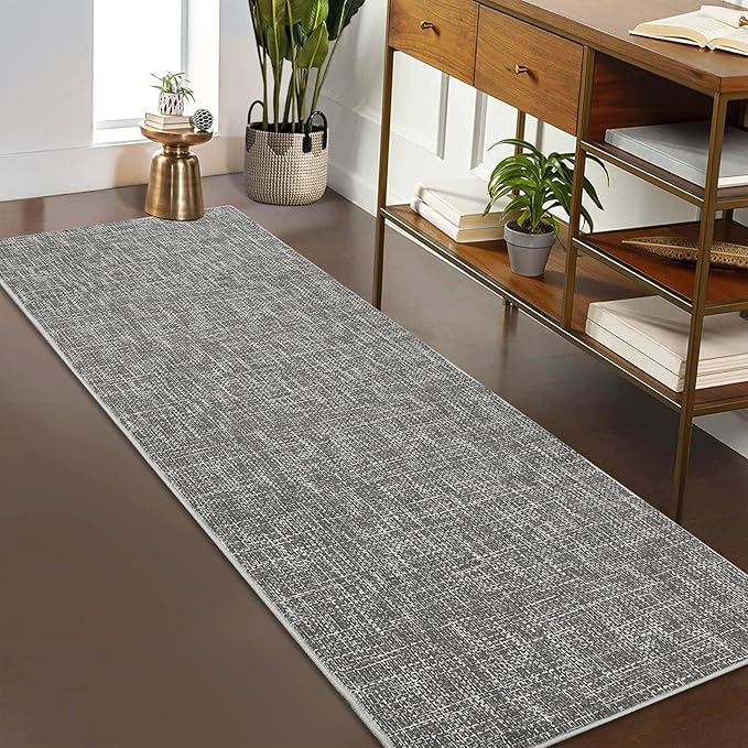 2x6 Runner Rug Washable Kitchen Runner Rug Modern Abstract Runner Mat for Hallway Contemporary Solid Rug Non-Slip Foldable Aesthetic Accent Floor Carpet for Living Room Bedroom, Grey