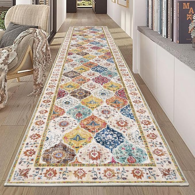 HEBE Hallway Runner Rug 2'x10' Washable Vintage Distressed Area Rugs Non Slip Laundry Rug Runner Boho Floor Carpet Runners for Hallways Entryway Laundry Room Kitchen Bathroom