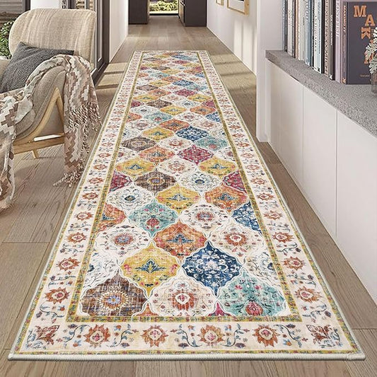 HEBE Hallway Runner Rug 2'x10' Washable Vintage Distressed Area Rugs Non Slip Laundry Rug Runner Boho Floor Carpet Runners for Hallways Entryway Laundry Room Kitchen Bathroom