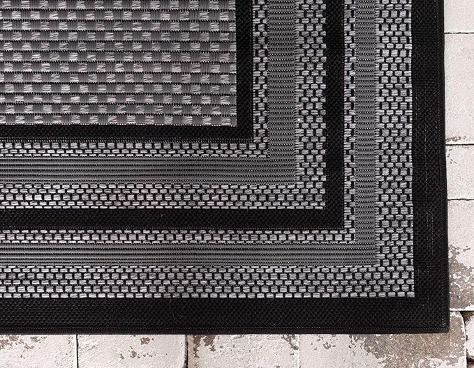 Unique Loom Outdoor Border Collection Area Rug - Multi Border (3' 3" x 5' 1" Rectangle, Gray/ Black)