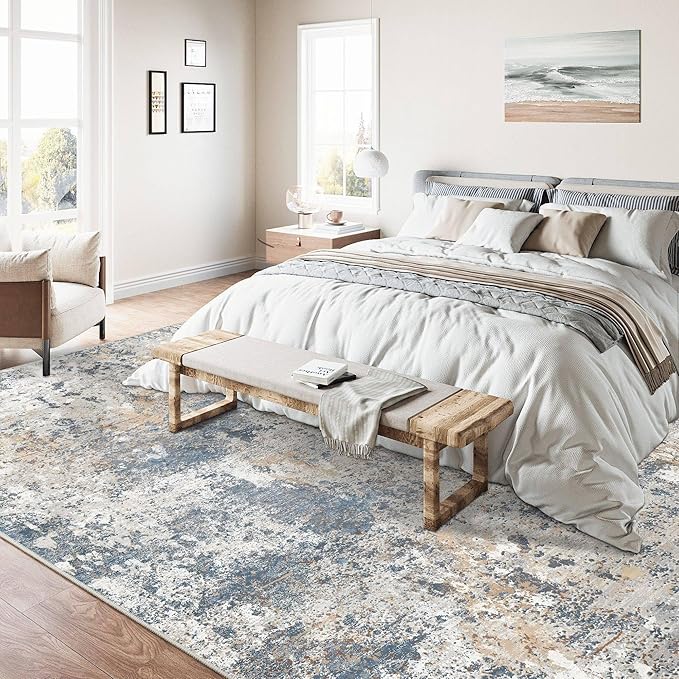 5x7 Washable Rugs Blue Hallway Area Rug Indoor Accent Rug Abstract Low Pile Carpet Distressed Throw Aesthetic Rug Bedroom Living Room Office Dining Room Kitchen Laundry Room Non Slip