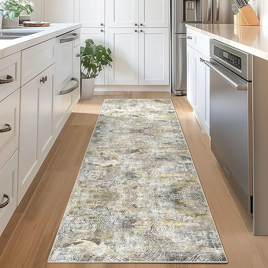 vivorug Washable Rug, Ultra Soft Runner Rug 2x8, Non Slip Abstract Rug, Runners for Hallway Living Room, Modern Fuzzy (Mustard, 2'x8')