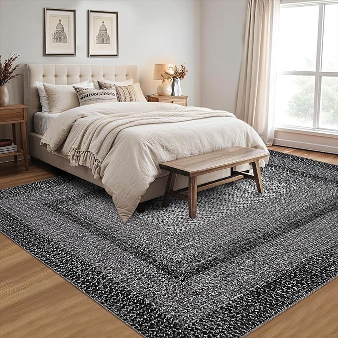 Imitation Braided Collection-Print Modern Washable Rugs 8x10 Area Rug for Living Room Soft Bedroom Rug Farmhouse Large Rug Non Slip Stain Resistant Carpet for Nursery Dining Room 8'x10'