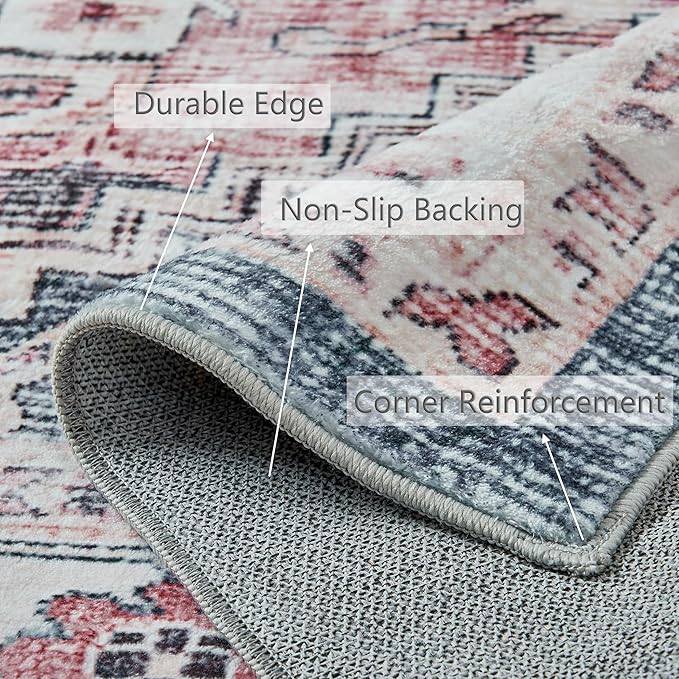 2x3 Washable Area Rugs 2x3 Entryway Rug Pink Door Mate Indoor Entryway Rugs Pink Boho Entryway Rug No Shedding Low Pile Soft Small Area Rug for Door Mat Bedroom Dining Room Kitchen