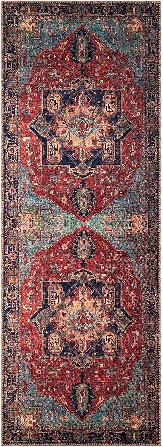 Keen Home Design 2x10 Rug - Machine Washable Runner Rug with Non-Slip Backing, Ideal for Hallway, Entryway, Kitchen, Laundry Room - Vintage, Easy Clean, Durable, Low Pile Rug - (2'6" x 10')