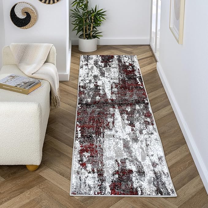 LUXE WEAVERS Modern Abstract Art Red 2x7 Area Rug