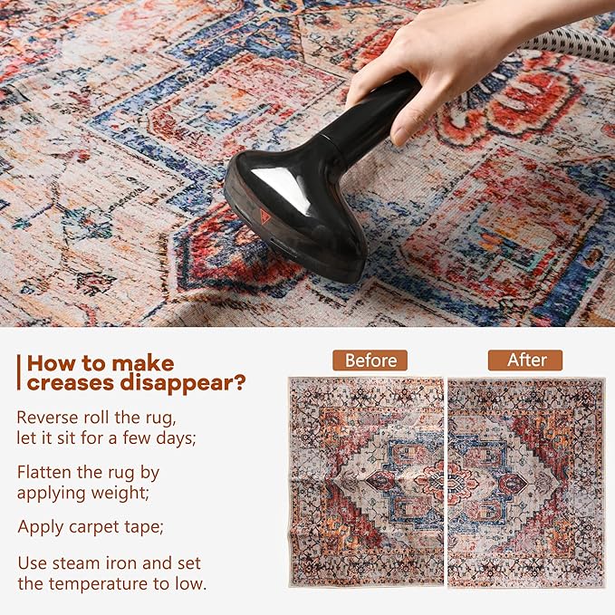 YJ.GWL Large Area Rug for Living Room, 5x7 Machine Washable Boho Rug for Bedroom, Low Pile Lightweight Thin Rugs Floral Vintage Distress Print Pattern Carpet for Dining Room, Orange
