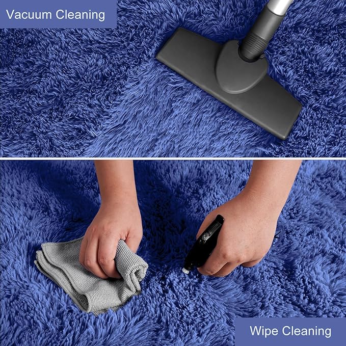 YJ.GWL Fluffy Runner Rugs for Bedroom Living Room Soft Shag Rug 2x6 Feet, Light Navy Plush Carpet Non Slip for Nursery Dorm, Fuzzy Bedside Rug for Kids Boys Room Home Decor
