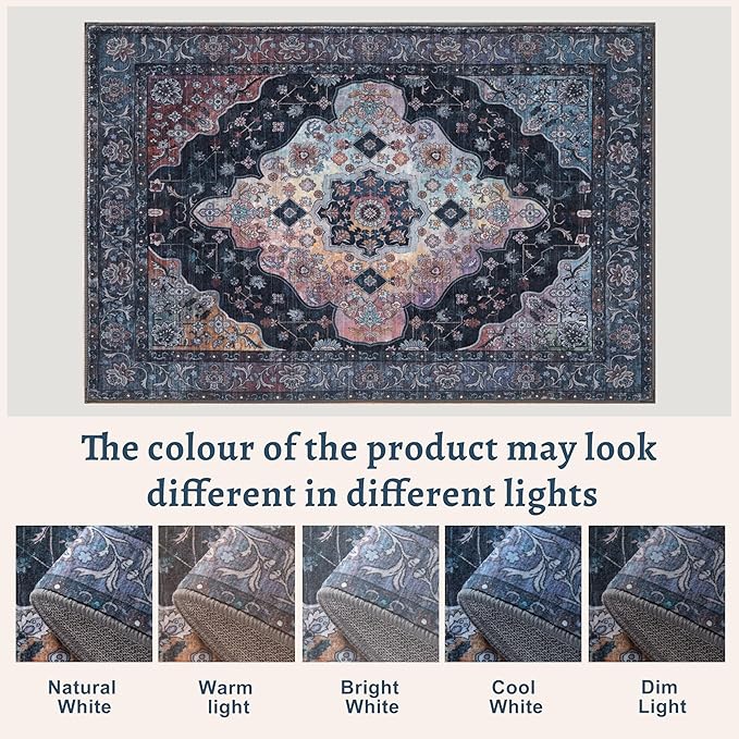 2.6x8 Washable Runner Rug for Hallways, Non Slip Vintage Runner, Soft Low Pile Long Rug Runner, Print Distressed Navy Carpet Runners for Kitchen Bedroom Entryway Bathroom Living Room